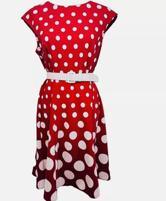 NWT London Times Fuschia Pink White Polka Dot Pattern/fit flare dress, size 12 L