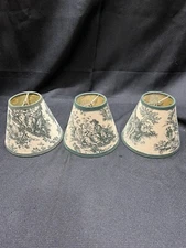 Set Of 3! Green And Cream Toile Clip-On Sconce / Chandelier  Lamp Shades