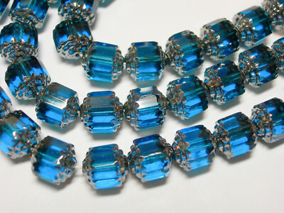 10 Capri Blue & Silver Cathedral Czech Glass 10mm beads