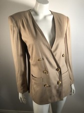 Vintage Womens Fully Lined Tan 100 Rayon Blazer with Gold Colored Buttons Med L
