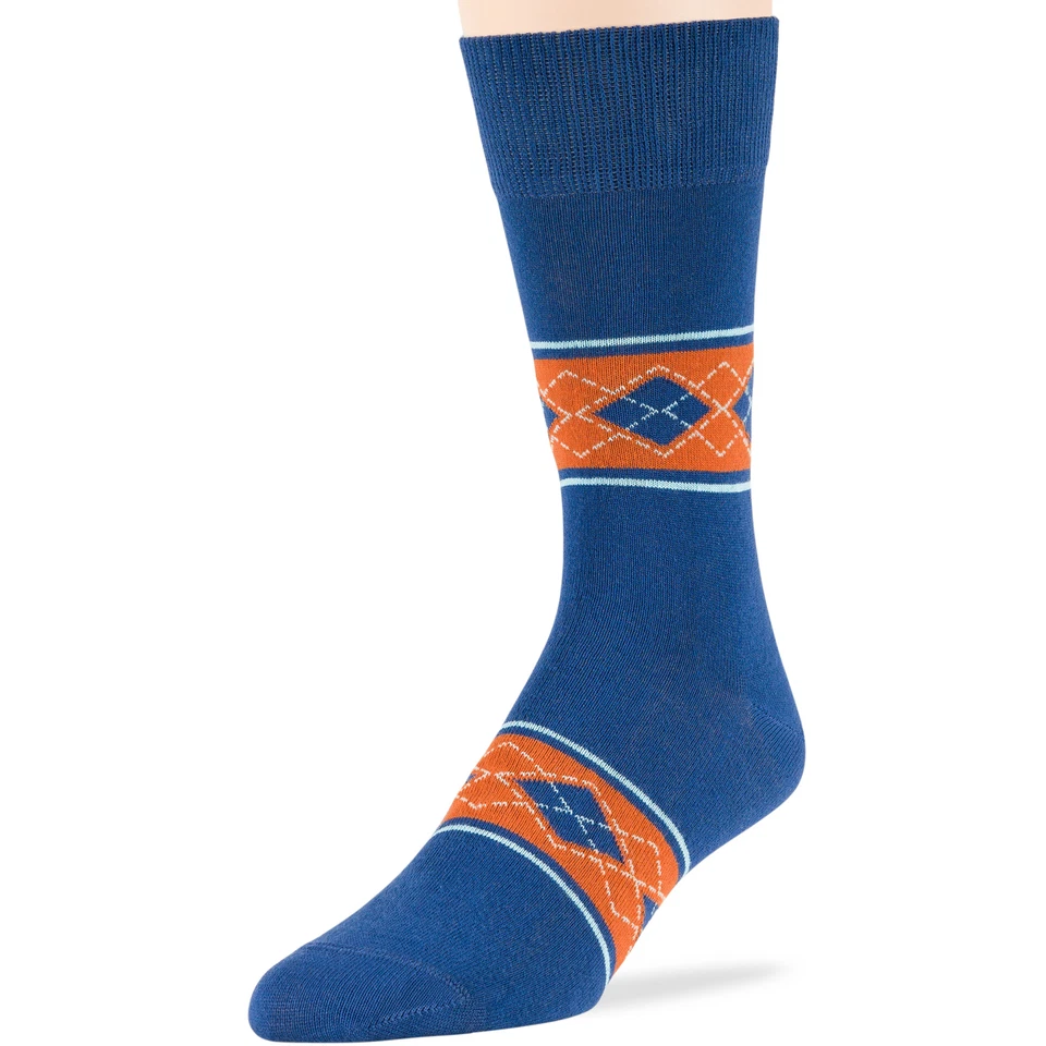 Paquete de 6 calcetines de algodón novedad para hombre Argyle puntos de diamante a rayas grandes azul marino naranja Foto 4 de 4
