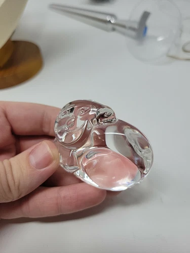 STEUBEN Signed Glass RAM Hand Cooler Lead Crystal Figurine Paperweight