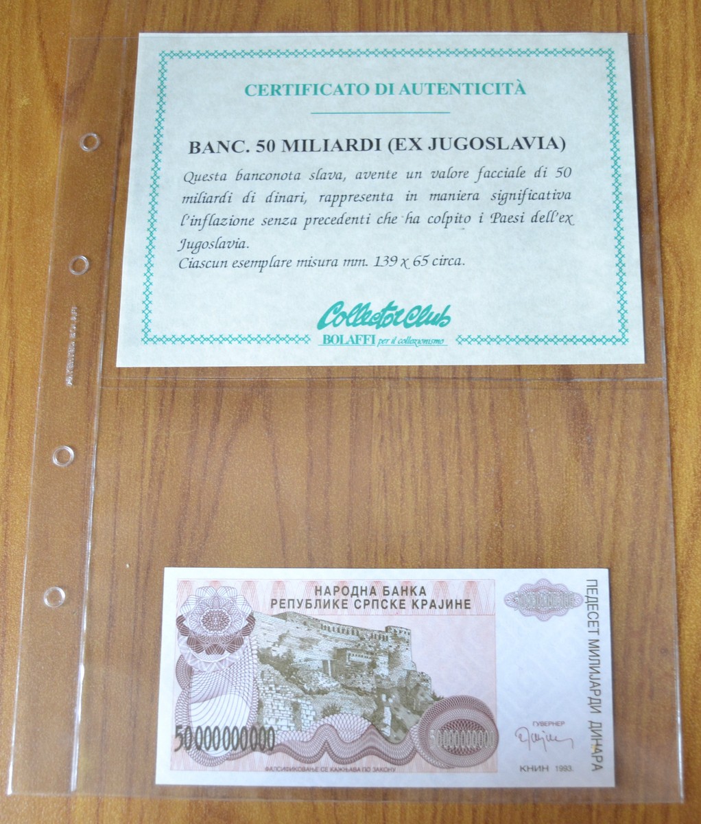 BANCONOTA EX JUGOSLAVIA 50 MILIARDI DI DINARI FDS BOLAFFI COLLECTOR CLUB |  eBay