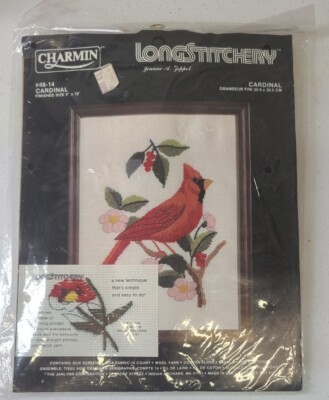 Vintage Janlynn Charmin Longstitchery Cardinal 9 x 12 Kit Wool Yarn Sealed