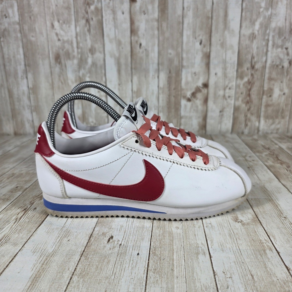 Nike Cortez Sneakers Casual Walking Shoes White Red Blue Accents Womens