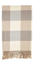 Mud Pie Gray/Tan/Cream Check Stripe Throw Blanket 50”x 60” NWT