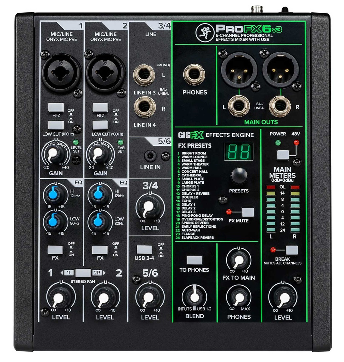 PROFX6v3 6チャンネルUSBインターフェース 6チャンネルアナログミキサー WITH Enhanced FX、USB