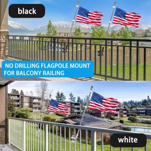 No Drill Flag Pole Holder, Railing Mount for 1" Pole, Porch & Balcony, Black - Picture 2 of 7