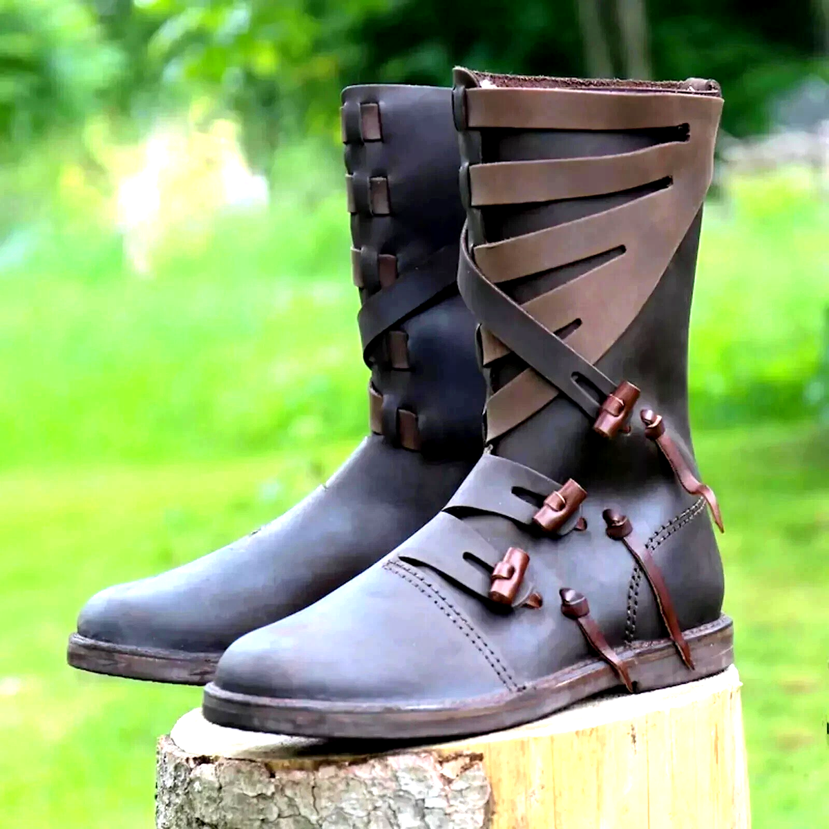 Medieval Pirate Boots Lace Up Gothic Viking Costume Shoes Footwear Medieval Leather Boots | Viking Renaissance Shoes | Pirate  main image 2
