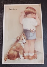 vtg postcard Pure Love J.J. Hermosa little boy and dog art Canada