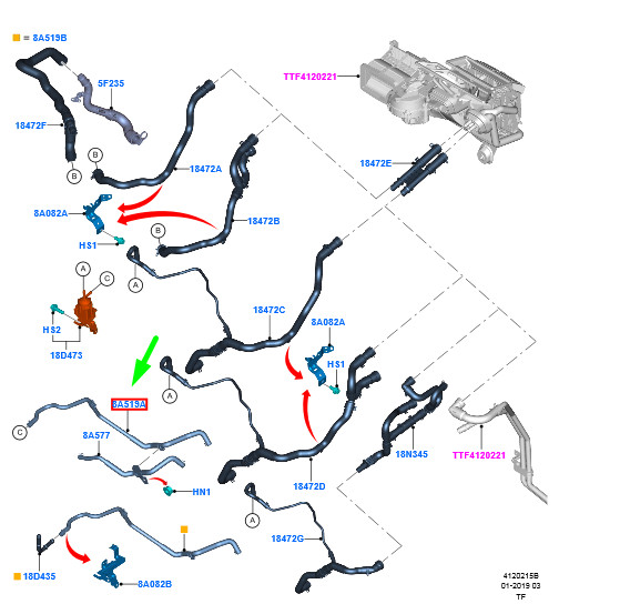 FORD TRANSIT CUSTOM MK1 Water Outlet Tube Assy 2453473 NEW GENUINE  