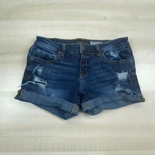 Aeropostale Womens Denim Shorts 6 Midi Distressed Rolled Cuff Cutoffs 3" Inseam