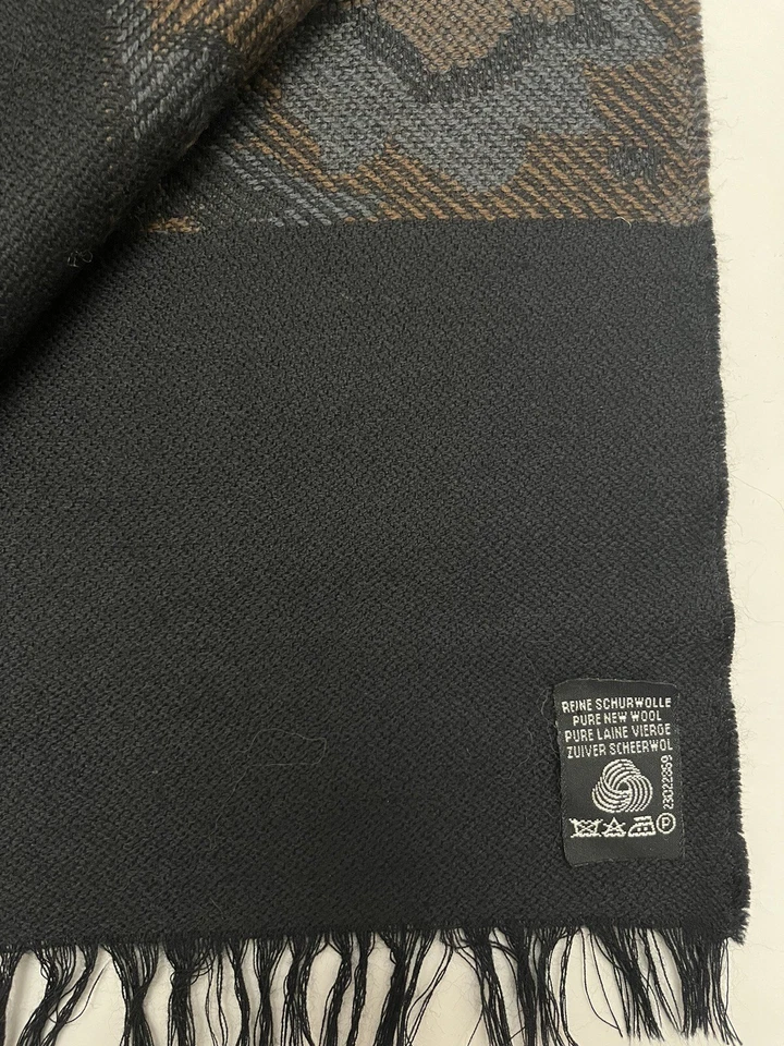 Шарф из немецкой шерсти пейсли с бахромой черный серый синий бежевый 14 дюймов x 66 дюймов - Изображение 2 из 4