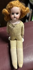Antique Bisque Doll BrownEyes Leather Body Jointed 12" German Jointed open mouth