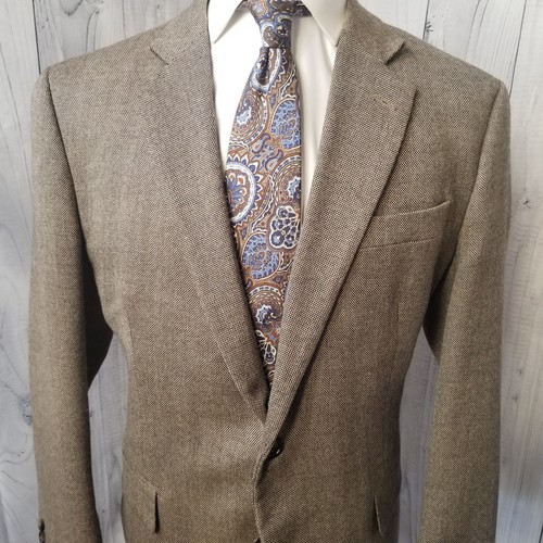 Stafford Unstructured Men Blazer 44r Brown Hopsack Sport Coat Merino Wool Jacket - Picture 7 of 22