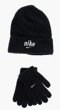 Nike Kid's Unisex Black/White Soft Furry Beanie  Gloves Set 9A3046-023 - NWT