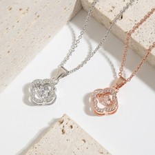 Silver or Rose Gold Plated Flower Pendent Necklace