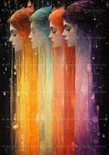 FANTASY WOMEN ART PRINT, Dripping Rainbow Hair Decor, Surreal Face Girl Poster