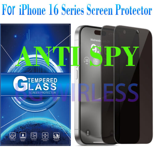 For iPhone 16 Pro Max/16 Pro/16 Plus/16 Anti Spy Privacy Glass Screen Protector - Picture 2 of 10