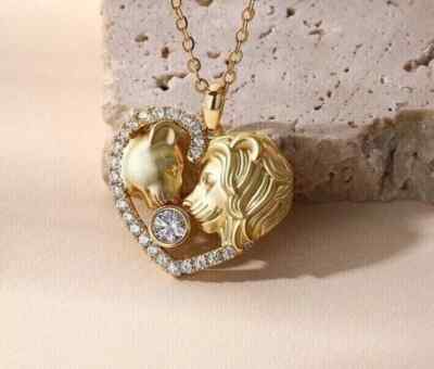 2Ct Real Moissanite 14K Yellow Gold Plated The Lion King-Queen Pendant Necklaces