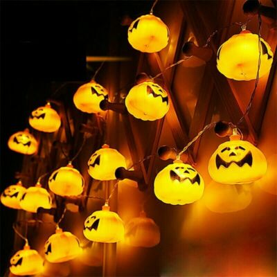 10 LED Pumpkin String Lights Lantern Lamp Home Halloween Decors Supplies US