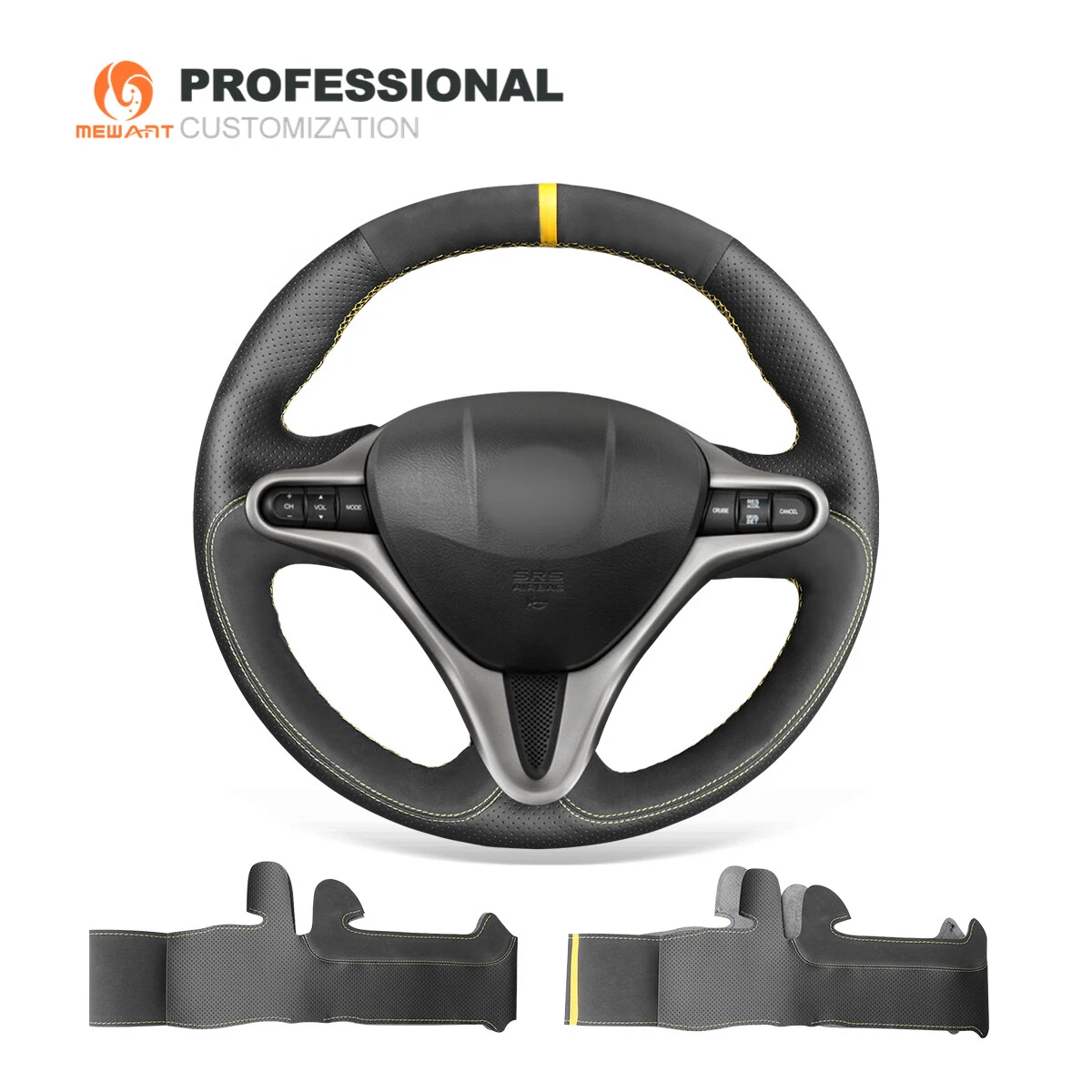 Genuine Leather Suede Car Steering Wheel Cover for Honda Civic 8