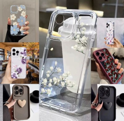 Hülle für iPhone 16 15 14 Max Plus 12 Stoßfest TPU % Klar Blumenmuster Cover