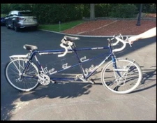 trek tandem, double seat, racing bike , blue, new wheels 
