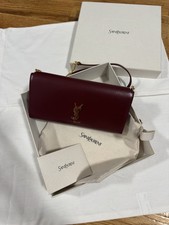 Saint Laurent YSL Red Leather Mini Clutch Wallet On Chain Crossbody With Box