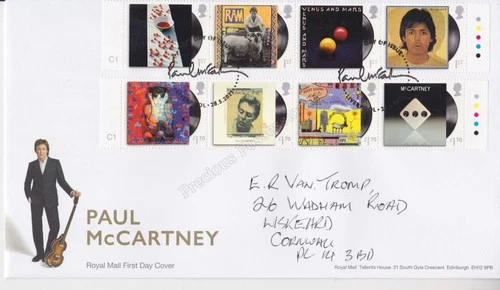 GB ROYAL MAIL FDC COVER 2021 PAUL McCARTNEY USED STAMP SET STRIPS HANDWRITTEN