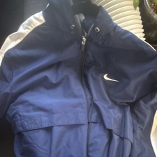 Nike Windbreaker Blue White Full Zip Men's Jacket Size L Logo Sports