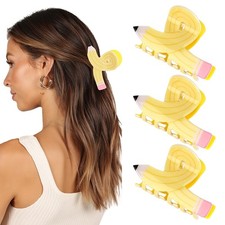 3 PCS Pencil Hair Claw Clips Funny Back To School Hair Accessories Yellow
