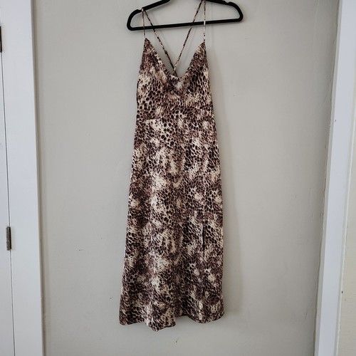 Maxi robe Forever 21 imprimé léopard taille moyenne fendue sur le côté bretelles dos neuve - Photo 1/5