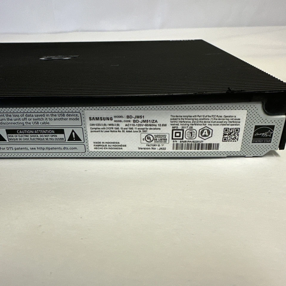 Reproductor de DVD Blu-ray Samsung BD-JM51 transmisión Wi-Fi HDMI sin control remoto probado funciona Foto 3 de 4