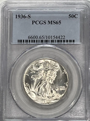 1936-S Walking Liberty Half Dollar PCGS MS65 Blazing White