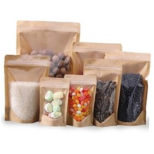 50pcs Kraft Bags With Window Clear Fornt Pouches 3.5"x5.5" Resealable Stand Up