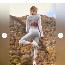 Free People Movement XS Good Karma Long Sleeve Long Sleeve Jumpsuit Ice Grey