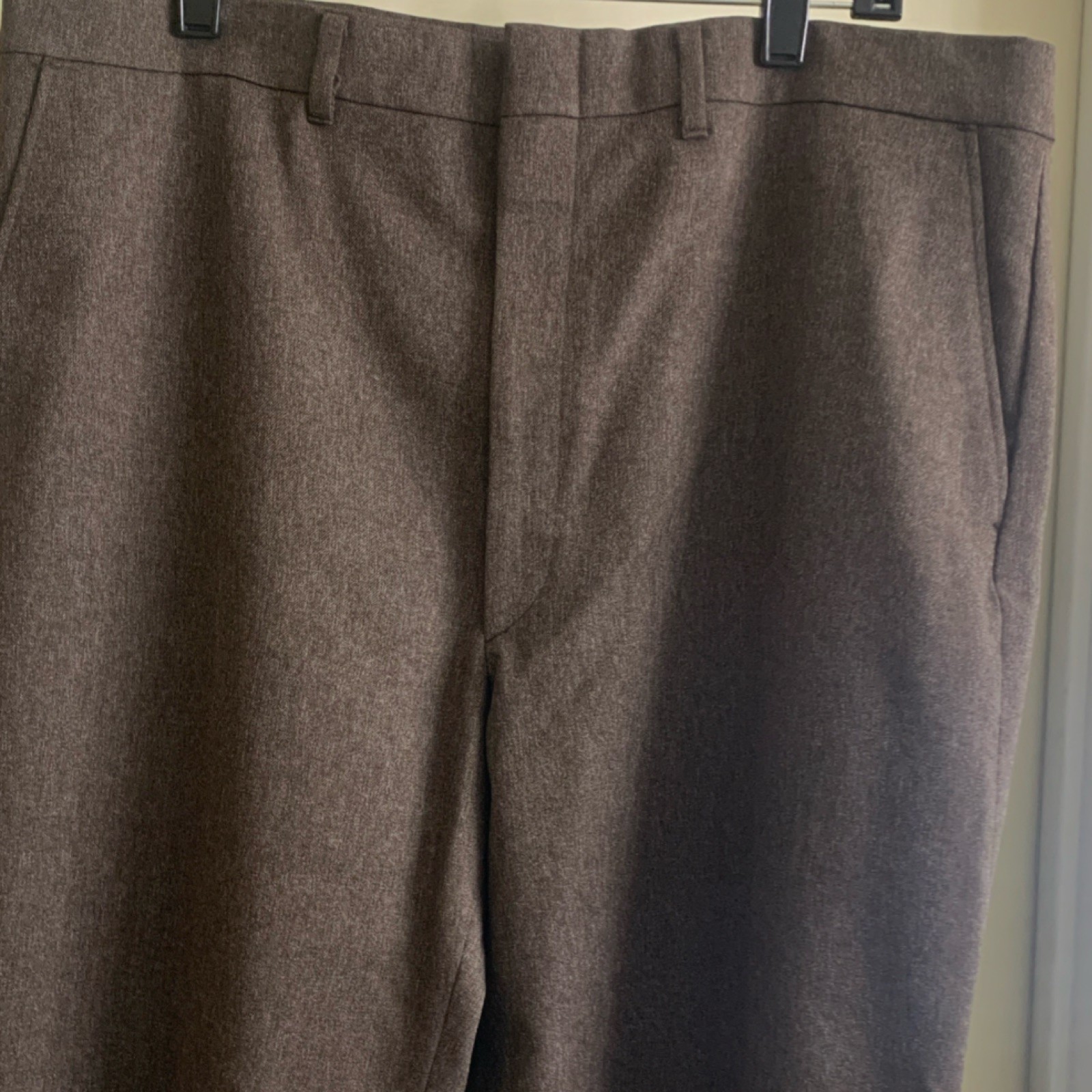 Perma-Prest Brown Trevira Polyester Men's Dress Pants Regular Fit Flat Front