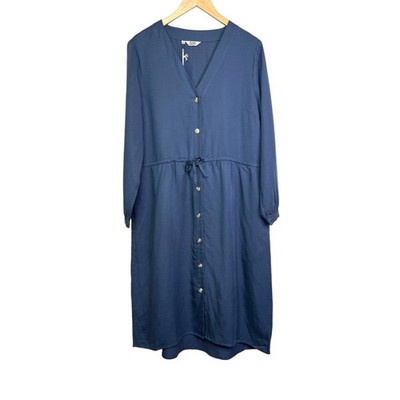 Bridge & Burn Linen Blend Relaxed Shirt Dress the Ramona in Steele Blue Large