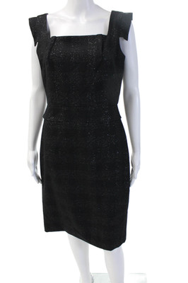 Club Monaco Womens Sheath Pencil Dress Black Sleeveless Square Neck Check Size 8