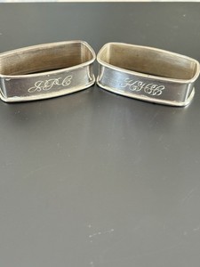 Sterling Silver Napkin Rings Pair Vtg Monogrammed Retangles