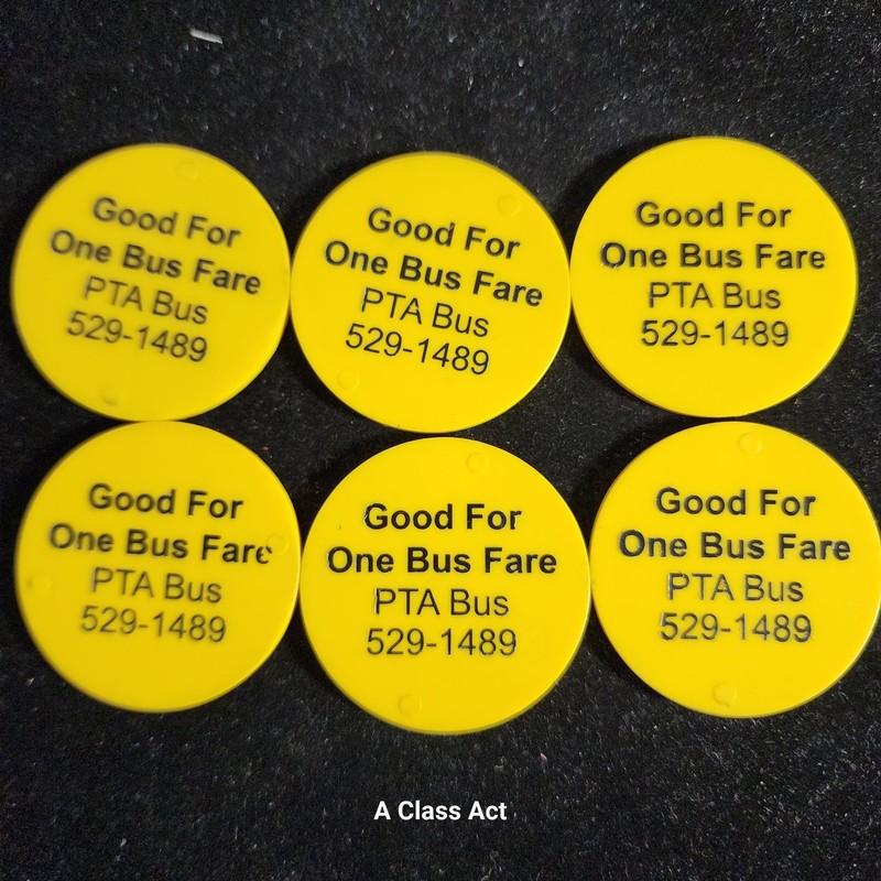 6 PTA Bus Idaho Falls, ID Yellow Plastic Transit Bus Token - Idaho ID380K. B1659