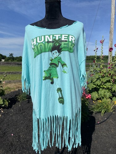 Hunter x Hunter Anime Fringed Custom T-shirt Aqua XXL
