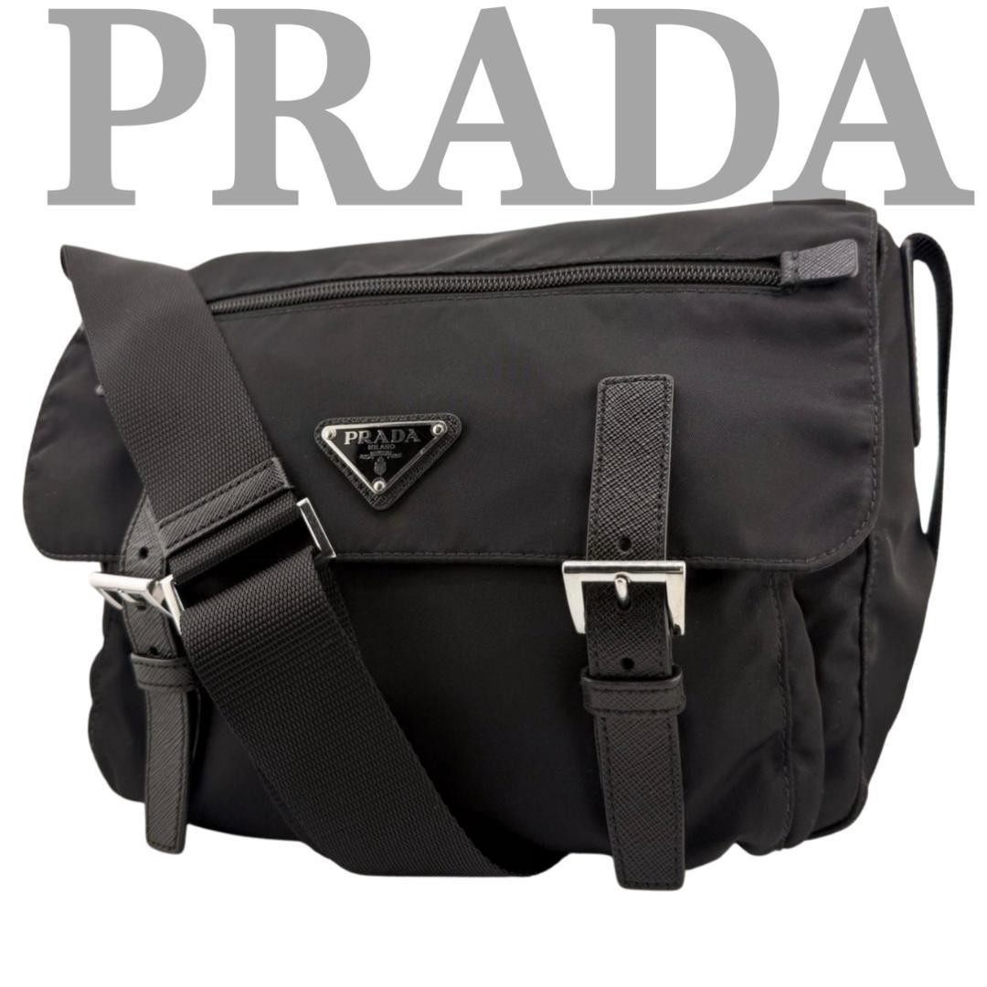 Prada Pocono Nylon Shoulder Bag with Triangle Logo Black Authentic Pre-Owned