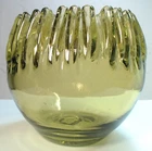 Vtg Blenko Olive Green Ruffled Crimped Edge Bowl Vase #538 Art Glass Rose Ribbon