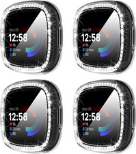 4-Pack for Fitbit Sense 2/Versa 4 Case, HD Tempered Glass Screen Protector, Full