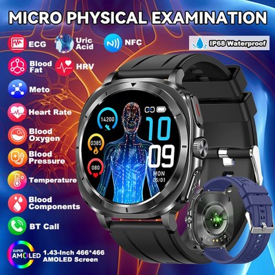 Healthy Smartwatch fuer-maenner   EKG, Blutfett, Harnsäure, EKG, PPG, Blutfett