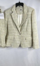 Anne Klein Women's 2-Piece Tweed Suit Set Blazer Skirt Textured Green Yellow