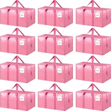  PINK 12 Pack Extra Heavy Duty Large Moving Bags Zipper Handles Sturdy Storage 
