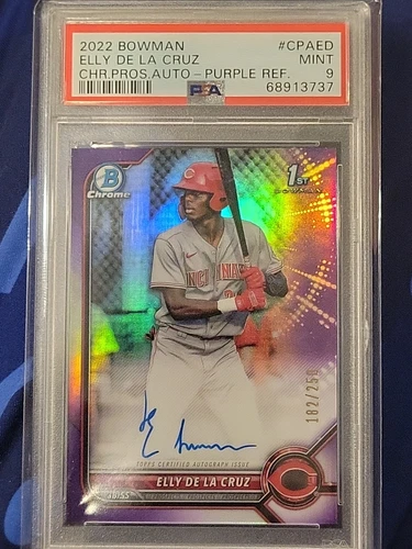 🔥 2022 Bowman Chrome Elly De La Cruz Purple Refractor Auto /250 PSA 9